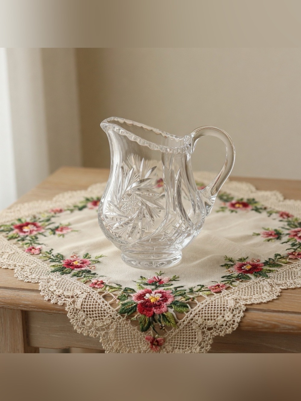 Bohemia Crystal Pinwheel Creamer Hand Cut 24% Lead Crystal 3.75” Czech Glass